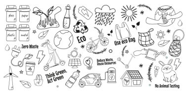 Koleksiyon çizgisi karalama ekolojisi dostane elementler düz tasarım