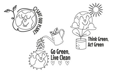 Kawai karakterlerinin ana hatlarını ayarla. Dünya eko harfleri.