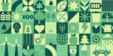 Geometrik modern çevre dostu arka plan. Düz minimalist tarzda soyut doğa. Bauhaus. Kusursuz desen