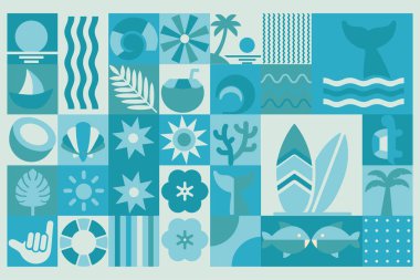 Geometrik soyut modern Hawaii yazı Bauhaus arka plan silueti 