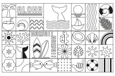 Geometrik modern Hawaii yazı Bauhaus arkaplan çizgisi 