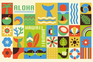 Geometrik modern Hawaii yazı Bauhaus arka plan modeli