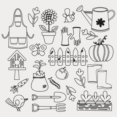 Koleksiyon bahçesi şirin elementler çizim ana hatları