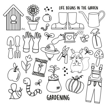 Koleksiyon bahçesi elemanları elle çizilmiş ana hatlar