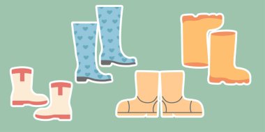 Farklı lastik botların koleksiyon çıkartmaları.