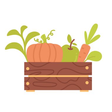 Tahta bir kutunun içindeki sebzeler beyaz arka planda izole edilmiş.