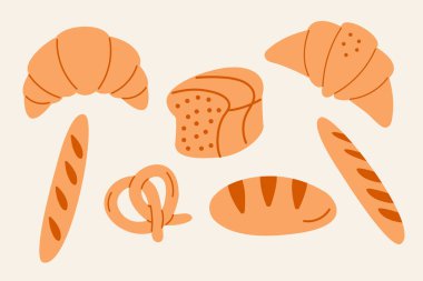 Kruvasan ekmeği koleksiyonu Fransız mutfağı.