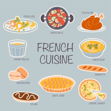 Koleksiyon çıkartmaları elle çizilmiş Fransız mutfağı 