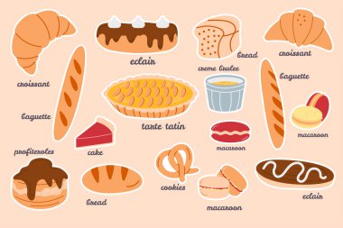 Koleksiyon çıkartmaları elle çizilmiş Fransız mutfağı fırını