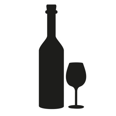 Beyaz arka planda şarap şişesinin ve camın izole edilmiş silueti.