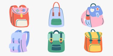 Sırt çantası, çanta, okul çantası çizilmiş el çantası. Okul ve seyahat