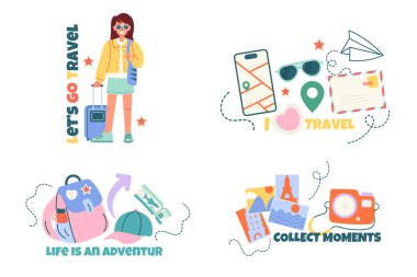 Seyahat kartı seti, etiket tasarımlı harfler.