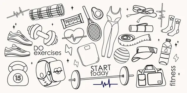 Spor aletlerinin, spor malzemelerinin ana hatları. Sağlıklı yaşam tarzı kavramı.