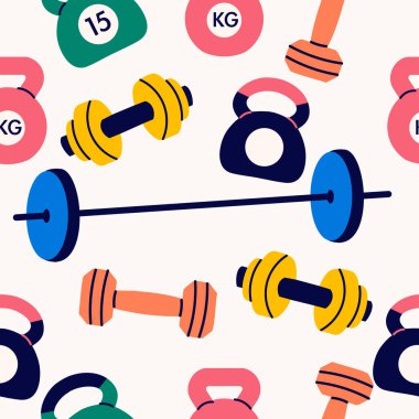 Farklı dambılların kusursuz deseni. Spor malzemeleri. Sağlıklı yaşam tarzı kavramı.