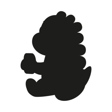 Şirin bir çizgi film silueti dinozor yemekle oturuyor.