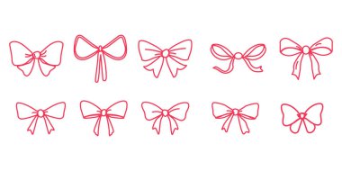 Sevimli kırmızı kurdele koleksiyonu çizilmiş el yayı