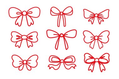 Kırmızı kurdele koleksiyonu el çizgisi çizer