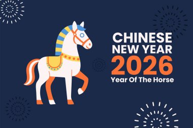 Soyut geometrik arkaplan afişi Çin Yeni Yılı 2026. At Yılı