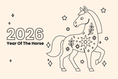 2026 yılındaki Çin Yeni Yılı atının arkaplan posteri. At Yılı