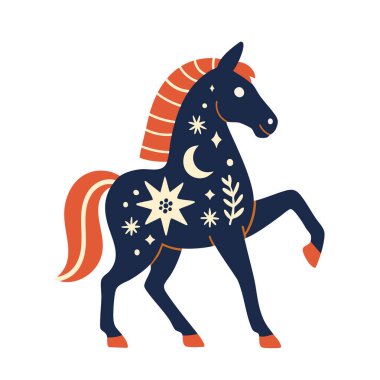 Desenli mavi soyut at. At Yılı 