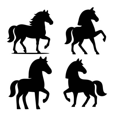 Farklı siyah at siluetleri.