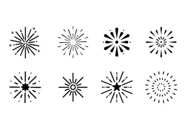 Beyaz arka planda siyah havai fişek seti