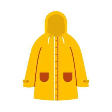 Sevimli sarı yağmurluk. Sonbahar su geçirmez kıyafet vektör çizimi. Beyaz arkaplanda izole