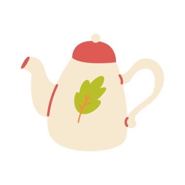 Yaprak tasarımlı şirin bir çaydanlık. Sonbahar çay partisi vektörü 
