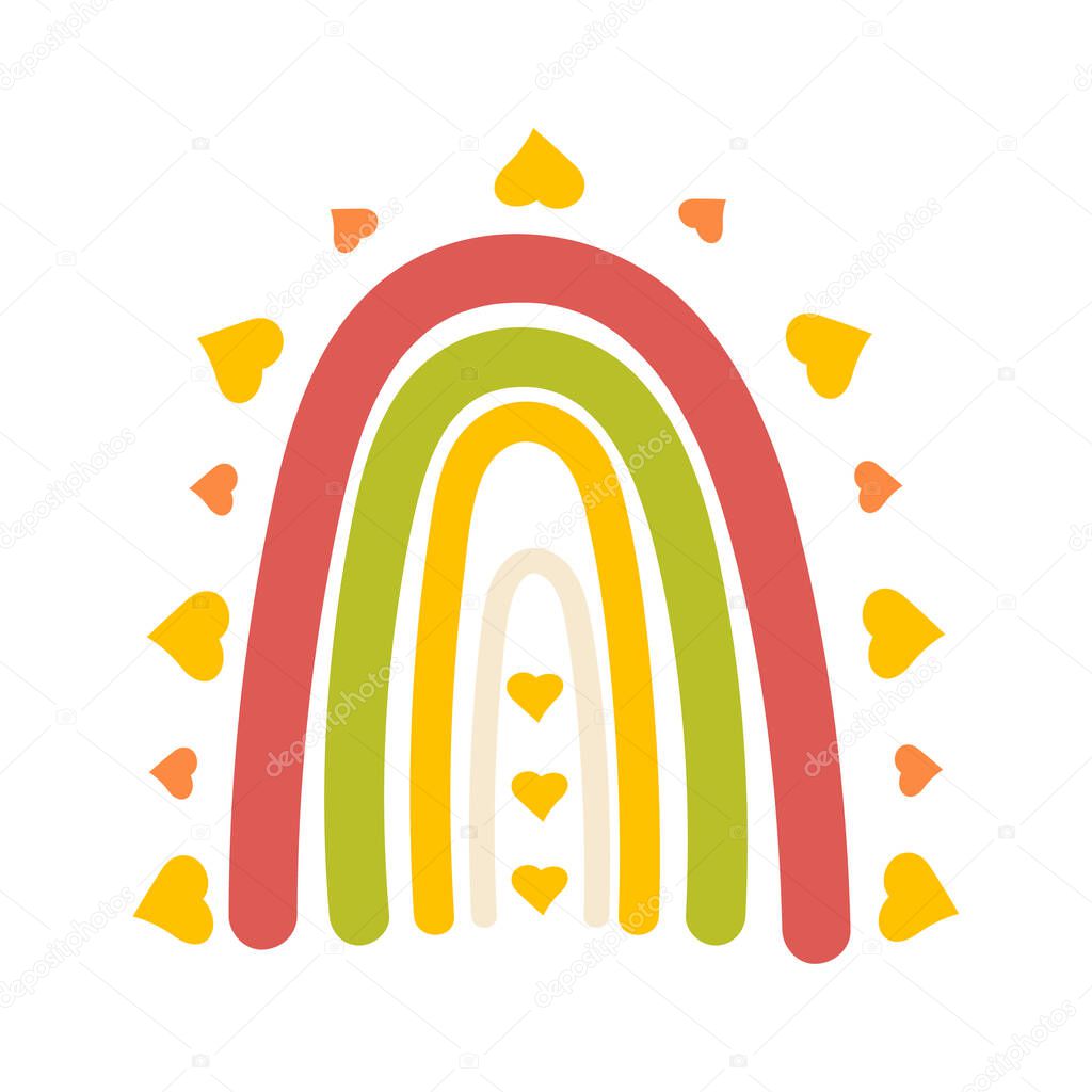 Autumn boho rainbow. Cute scandinavian style vector clipart for nursery decor