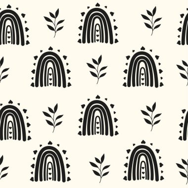 Boho gökkuşağı ve siluet desensiz bırakır. Çocuk odası geçmişi