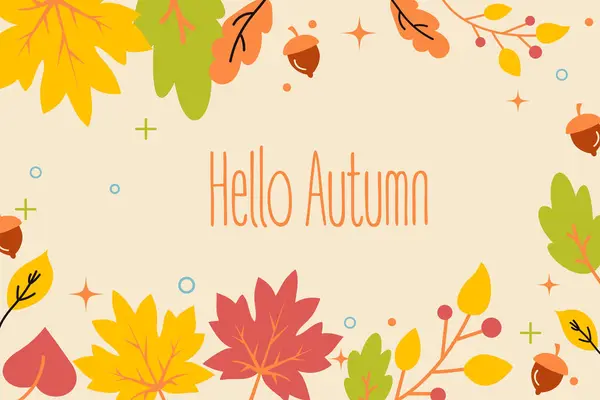 Merhaba sonbahar geçmişi. Pankart ya da poster için yaprakları ve tipografisi olan sevimli bir arkaplan