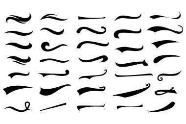 Büyük siyah siluet vektör dalgalanmaları. Spor harfleri için çeşitli el yapımı altı çizili kuyruklar