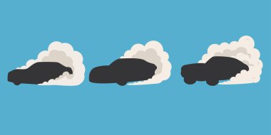 Arabanın egzoz dumanı, mavinin vektör illüstrasyonunu oluşturur