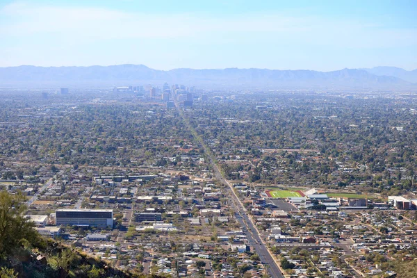 Légi Kilátás Arizona Capital City Phoenix Belvárosában Reggeli Köd North — Stock Fotó