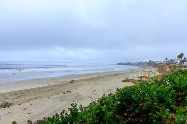 Kuzey Pasifik Sahili 'nde yeşil uçurum. Güney La Jolla Eyalet Deniz Koruma Alanı, CA 