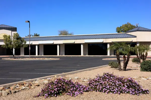 Tüm yıl boyunca, Arizona, Phoenix 'teki bir iş merkezinin otoparkının çöl tarzında fotokopisinde kullanılan Lantana Montclarsis ve cüce pigme palmiyelerinin çiçekli çalıları arasında.