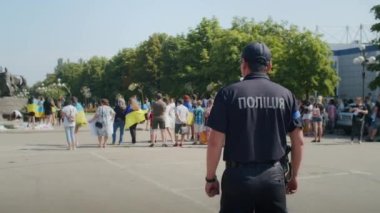 Ukrainian women and men gathered for a peaceful rally in support of the Azov prisoners of war, and the victims in Olenevka and Mariupol, demand the release of prisoners. Rally for freedom. No war in