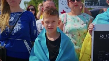 Ukrainian women and men gathered for a peaceful rally in support of the Azov prisoners of war, and the victims in Olenevka and Mariupol, demand the release of prisoners. Rally for freedom. No war in