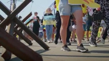Ukrainian women and men gathered for a peaceful rally in support of the Azov prisoners of war, and the victims in Olenevka and Mariupol, demand the release of prisoners. Rally for freedom. No war in