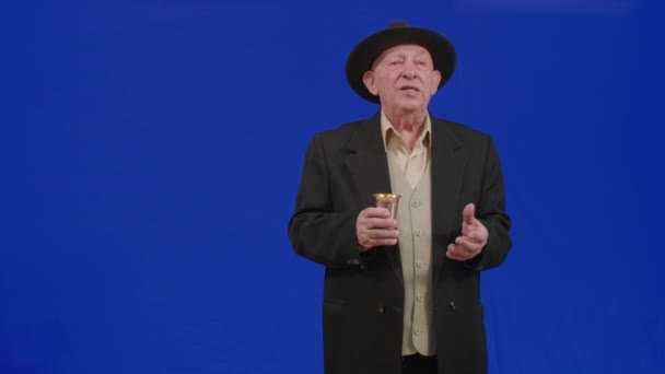Mavi Perdedeki Yaşlı Bir Yahudi Size Mutlu Bir Rosh Hashanah — Stok video