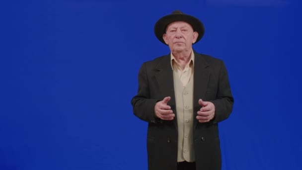 Старий Єврей Синьому Екрані Бажає Тобі Щасливої Рош Хашани Новорічним — стокове відео