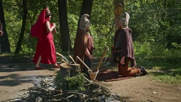 Mystical Fraternal Rite Blood Two Warriors Priestess Shaman Supervise Execution — Video