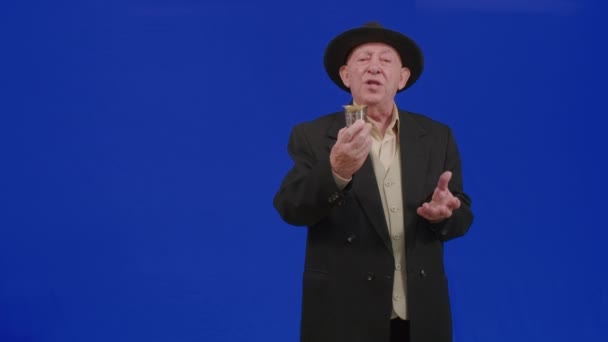 Mavi Perdedeki Yaşlı Bir Yahudi Size Mutlu Bir Rosh Hashanah — Stok video