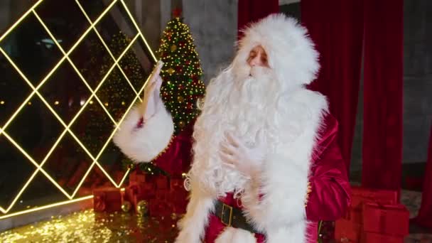 Santa Claus Spreekt Videogesprek Nieuwjaarsstemming Die Kerstman Creëert Door Praten — Stockvideo