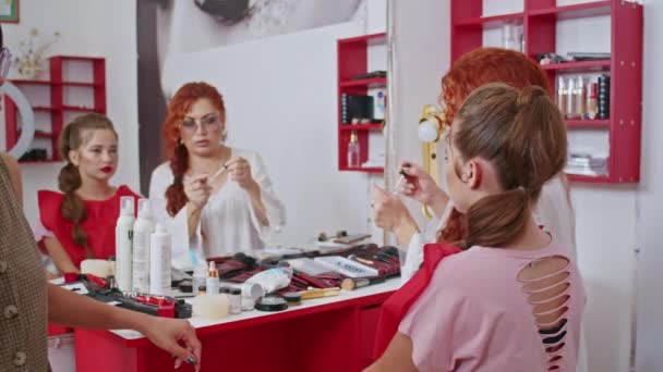 Cosmetics Work Stylist Makeup Artist Women Paint Lips Eyes Face — Video