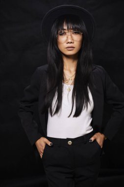 Portrait of beautiful Asian women are cool and confident in casual clothes over white background. People lifestyle concept. Mock up copy space. Fashion model. attractive elegant woman.