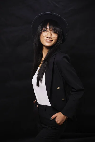 Portrait Beautiful Asian Women Cool Confident Casual Clothes White Background —  Fotos de Stock