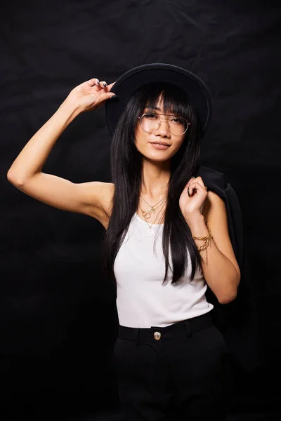 Portrait Beautiful Asian Women Cool Confident Casual Clothes White Background — 스톡 사진