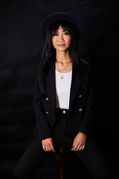 Portrait Beautiful Asian Women Cool Confident Casual Clothes White Background —  Fotos de Stock