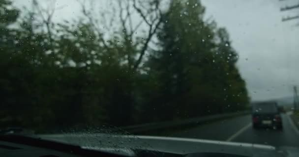 Kasvetli Bir Günde Yağmurlu Bir Camdan Bakmak Yağmurda Araba Kullanmak — Stok video
